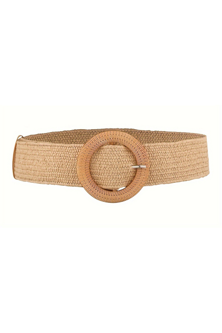 Ceinture bohème en paille élastique beige